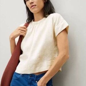 Everlane Cream Dolman Sleeve 100% Linen Drape Top size 8